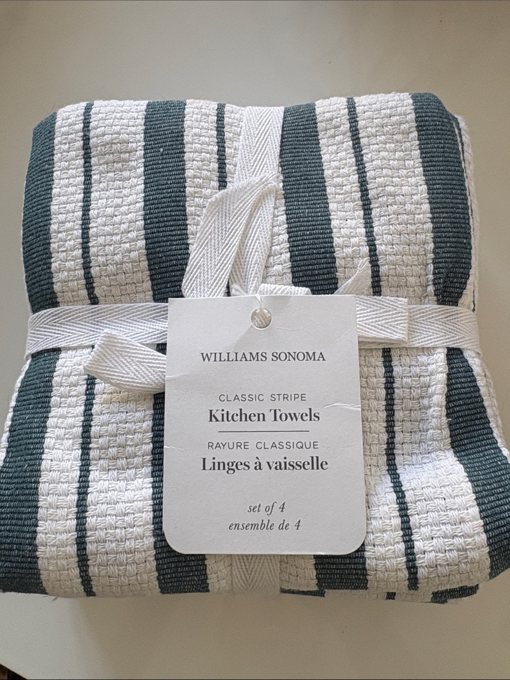 Williams Sonoma Classic Stripe Kitchen Towels - White & Green